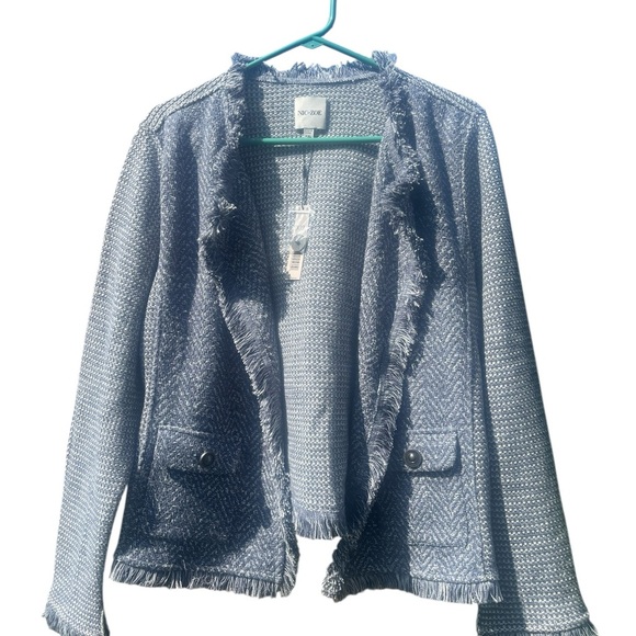 NWT NIC+ZOE FRINGE MIX KNIT POCKET JACKET - Picture 4 of 7
